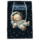 Boy Birthday Gift Bag met Astronaut Teddy Bear Medium Cadeauzakje (Voorkant)