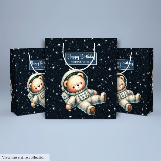 Boy Birthday Gift Bag met Astronaut Teddy Bear Medium Cadeauzakje