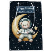 Boy Birthday Gift Bag met gepersonaliseerde ruimte Medium Cadeauzakje (Voorkant)