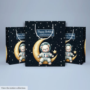 Boy Birthday Gift Bag met gepersonaliseerde ruimte Medium Cadeauzakje