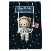 Boy Birthday Gift Bag met Space Teddy Bear Medium Cadeauzakje (Achterkant)
