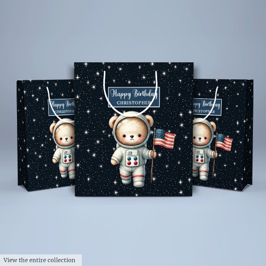 Boy Birthday Gift Bag met Space Teddy Bear Medium Cadeauzakje
