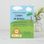 Boy Birthday Invitation Lion Animal Oerwoud Forest Kaart (Staand voorkant)