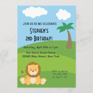 Boy Birthday Invitation Lion Animal Oerwoud Forest Kaart