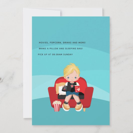 Boy Birthday Movie Night Sleepover Party Kaart (Achterkant)
