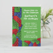 Boy Birthday Party - Bouwstenen Kaart (Staand voorkant)