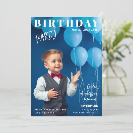 Boy Birthday Party Magazine Uitnodiging voor Hoesj (Staand voorkant)