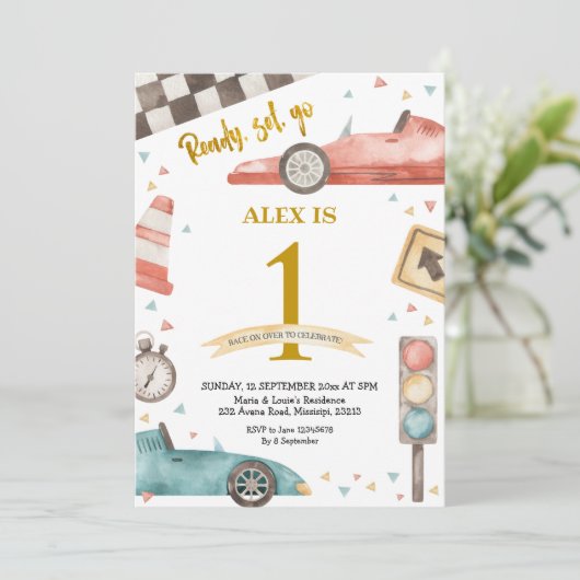 Boy Birthday Racing Cars Uitnodiging (Staand voorkant)