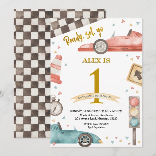 Boy Birthday Racing Cars Uitnodiging (Voorkant / Achterkant)