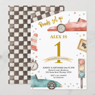 Boy Birthday Racing Cars Uitnodiging
