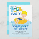 Boy Birthday Summer Pool Party Invitation Kaart (Voorkant / Achterkant)
