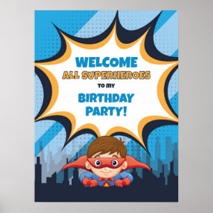 Boy Birthday Superheld Party - 18x24 Sign Poster