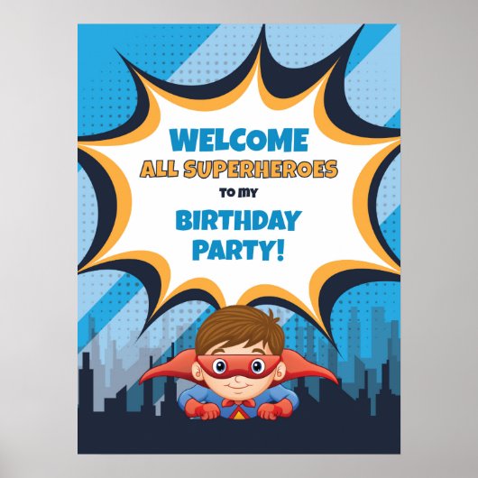 Boy Birthday Superheld Party - 18x24 Sign Poster (Voorkant)
