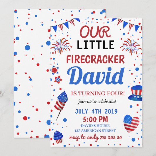 Boy Birthday USA American Firecracker 4 juli Kaart (Voorkant / Achterkant)