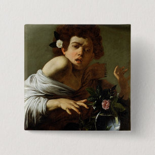 Boy Bitten door een hagedis, c.1595-1600 (olie op Vierkante Button 5,1 Cm