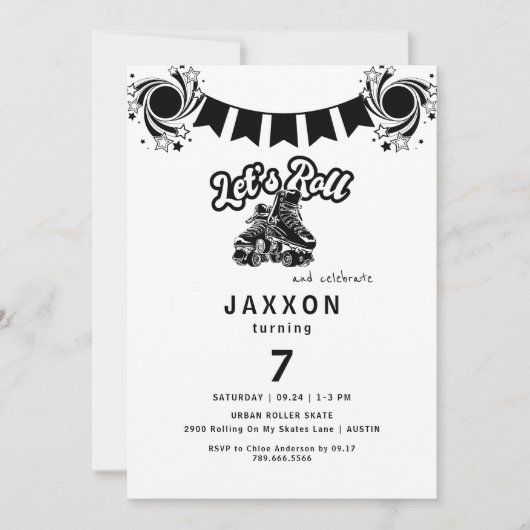 Boy Black Roller Schaatsen Verjaardagsfeest Kaart (Voorkant)