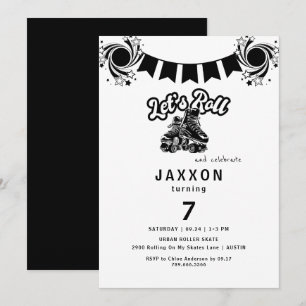 Boy Black Roller Schaatsen Verjaardagsfeest Kaart