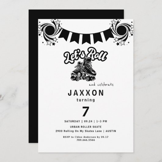 Boy Black Roller Schaatsen Verjaardagsfeest Kaart (Voorkant / Achterkant)