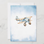 Boy Blue Airplane Baby shower Invitation Kaart (Achterkant)