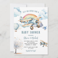 Boy Blue Airplane Baby shower Invitation