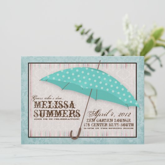 Boy Blue April Showers Baby shower Invitation Kaart (Staand voorkant)