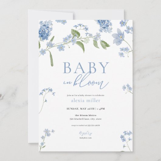 Boy Blue Baby in Bloom Baby Shower Uitnodiging (Voorkant)