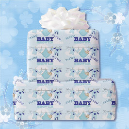 Boy Blue Baby shower Personaliseer Naam Tekst Cadeaupapier