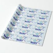 Boy Blue Baby shower Personaliseer Naam Tekst Cadeaupapier (Uitgerold)