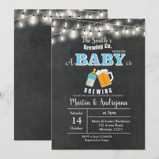 BOY blue BaByQ A baby breekt uitnodigskaart Kaart (Voorkant / Achterkant)