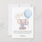 Boy Blue ballon Cute Elephant Baby shower Bedankkaart (Voorkant)