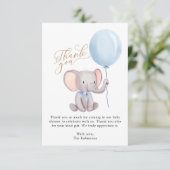 Boy Blue ballon Cute Elephant Baby shower Bedankkaart (Staand voorkant)