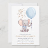 Boy Blue ballon Cute Elephant Baby shower Invitat Kaart (Voorkant)
