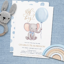 Boy Blue ballon Cute Elephant Baby shower Invitat Kaart