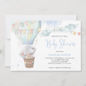 Boy Blue ballon Cute Elephant Baby shower Kaart (Voorkant)