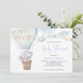 Boy Blue ballon Cute Elephant Baby shower Kaart (Staand voorkant)