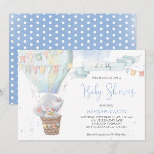 Boy Blue ballon Cute Elephant Baby shower Kaart