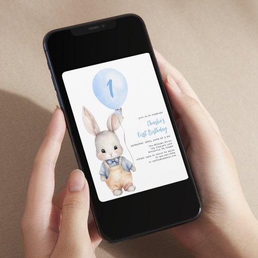 Boy Blue Balloon Eerste Verjaardag Uitnodiging