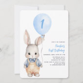 Boy Blue Balloon Eerste Verjaardag Uitnodiging (Voorkant)