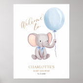 Boy Blue Balloon Elephant Baby shower Welkom Poster (Voorkant)
