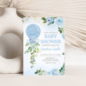 Boy Blue Balloon Greenery Baby shower Kaart