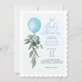 Boy Blue Balloon Greenery Baby shower Kaart