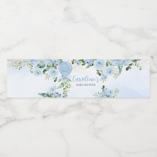 Boy Blue Balloon Greenery Baby shower Waterfles Etiket (Enkel label)