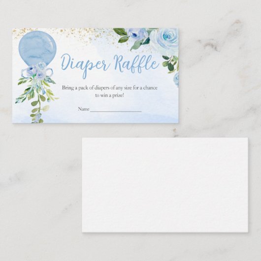 Boy Blue Balloon Greenery Luier Raffle Informatiekaartje (Voorkant / Achterkant)