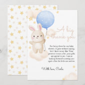 Boy Blue Balloon Schattige Bunny Baby shower Bedankkaart (Voorkant / Achterkant)