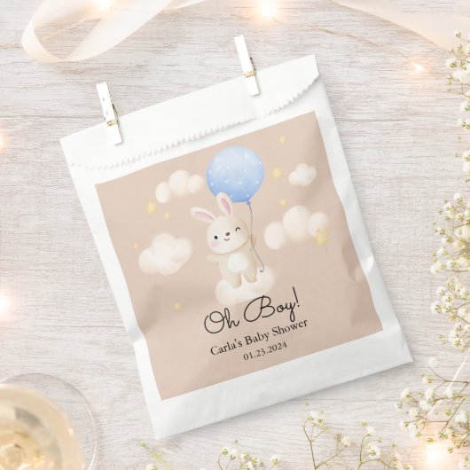 Boy Blue Balloon Schattige Bunny Baby shower Bedankzakje (Geknipt)