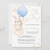 Boy Blue Balloon Schattige Bunny Baby shower Kaart (Voorkant)
