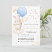 Boy Blue Balloon Schattige Bunny Baby shower Kaart (Staand voorkant)