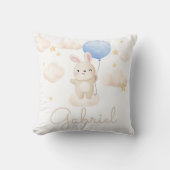 Boy Blue Balloon Schattige Bunny Baby shower Naam Kussen (Voorkant)