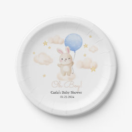 Boy Blue Balloon Schattige Bunny Baby shower Papieren Bordje
