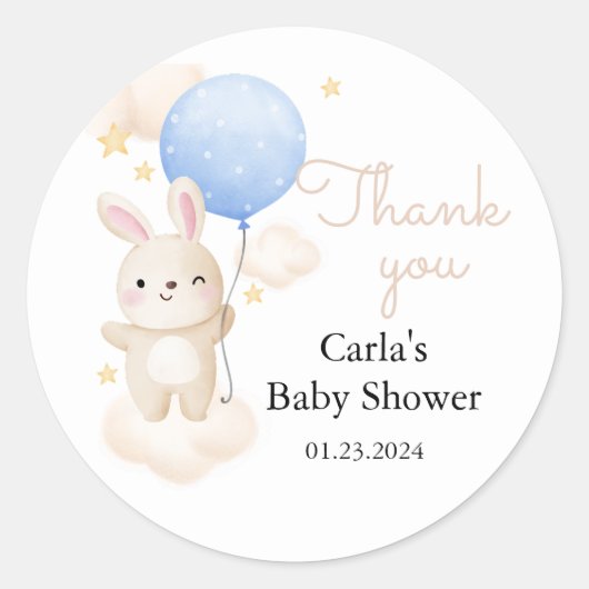 Boy Blue Balloon Schattige Bunny Baby shower Ronde Sticker (Voorkant)